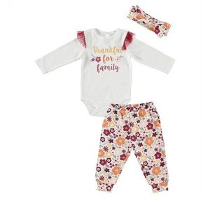 Chick Pea Baby Girls Thankful for Family 3 Piece Set Size 3-6 Months